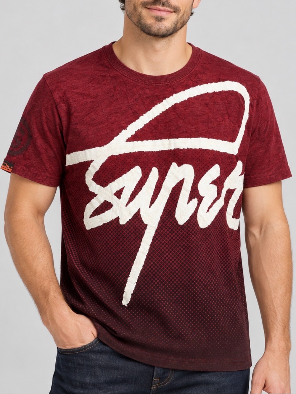 Superdry Vintage Men’s XL Burgundy Ombré Graphic Logo T-Shirt Short Sleeve